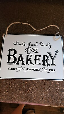 Made Fresh Daily Bakery Farmhouse Sign Country Decor Metal Black Whiten k1 $13.29