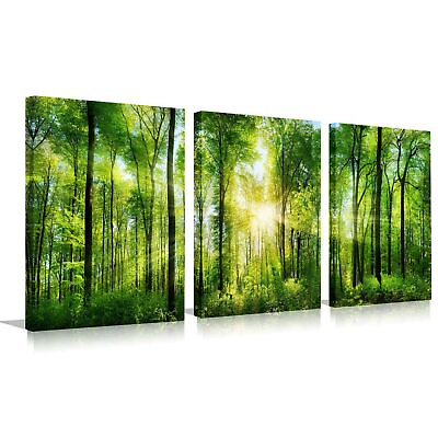 #ad Forest Art Canvas Wall Decor 3 Panel Nature Wall Art Landscape Paintings Fram... $48.30