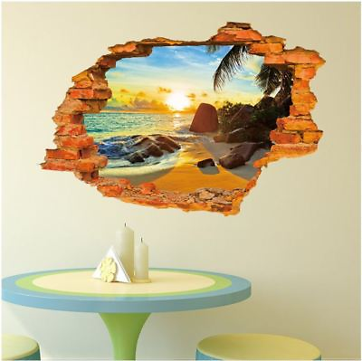 #ad US STOCK Wall Sticker 3D Window Beach Sunrise Sunset Living Room Bedroom Dec $7.75