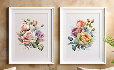 #ad Roses Wall Art Prints Set of 2 Floral Wall Art Decor Roses Bouquets Home Decor $12.99