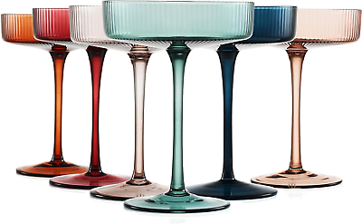 #ad Vintage Art Deco Coupe Glasses Martini Cocktail amp; Champagne Ribbed Glasses 7O $76.49