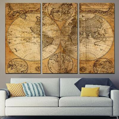 #ad Ancient Old World Map Framed 3 Piece Canvas Wall Art Painting Wallpaper Poster P $189.00
