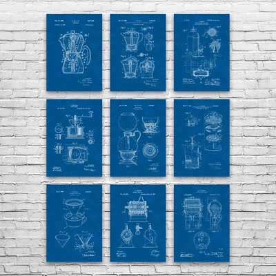 #ad #ad Coffee Patent Posters Set of 9 Kitchen Decor Coffee Shop Art Barista Gift $132.95