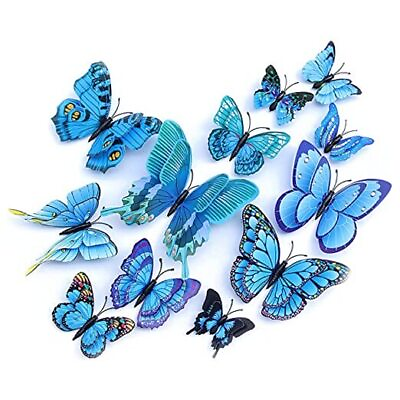#ad 24Pcs Butterfly Wall Stickers 3D Butterflies Wall Decals for Home Living Blue $15.32