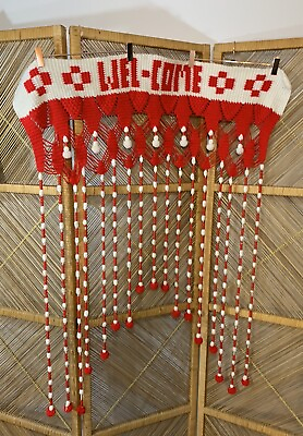 #ad #ad Vintage Wall Hanging Beaded Curtain Afghan Knit Welcome $36.00