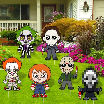 #ad 6PCS Halloween Decorations Outdoor Yard Signs Horror Scary Party Garden Decor $13.91