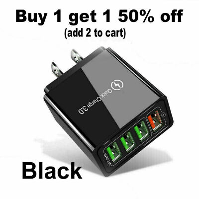 Black US 4 Port Fast Quick Charge QC 3.0 USB Hub Wall Charger Power Adapter Plug $7.29