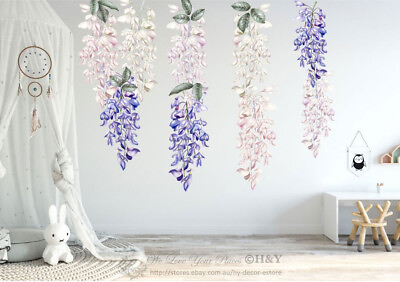 #ad Lavender Pink White Wisteria Flower Decal Wall Stickers Kids Girls Nursery Decor AU $71.99