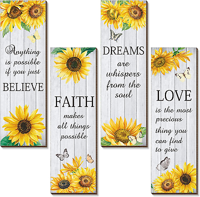 #ad 4 Pcs Sunflower Wall Decor Inspirational Sunflower Kitchen Decors Butterfly Gift $16.36