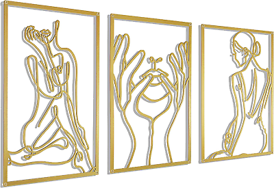 #ad Gold Wall Art Decor for Living Room Bedroom Minimalist Modern Abstract Line Wall $45.99
