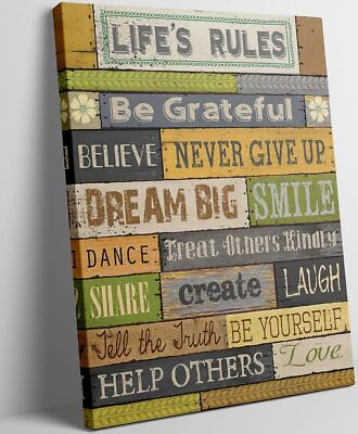 #ad Inspirational Quotes Wall Art Life Rules Motivational Decor Picture Canvas Print $20.39
