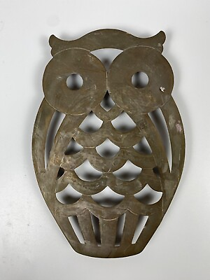 #ad Vintage Brass Owl Footed Trivet Coaster Hot Plate Holder Metal Art Kitchen Decor $18.88