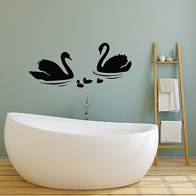 #ad Vinyl Wall Decal Couple Swans Birds Bathroom Decor Stickers Mural g1807 $66.99
