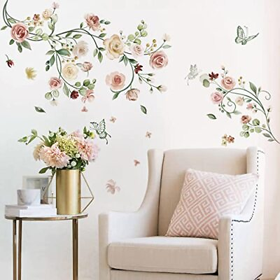 #ad Rose Vine Flower Wall Stickers Watercolor Garden Floral Peel and Stick Wall C $26.31