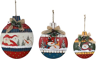 #ad Rustic Christmas Sign Snowman Decor Wreath Christmas Hanging Sign set of 3 $41.99