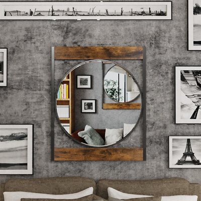 #ad Farmhouse Metal Round Mirror in Square Frame Wall Decor for Bathroom Living Room $119.92