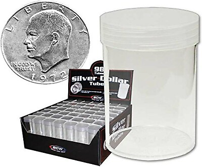 #ad 20 Large Dollar Tubes Round Clear Plastic Coin Storage Screw Caps For Morgan BCW $19.99