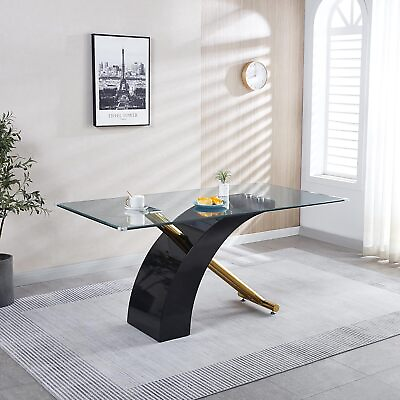 #ad 63quot; x 35quot; Rectangular Tempered Glass Dining Table for Dining Room Kitchen $499.99