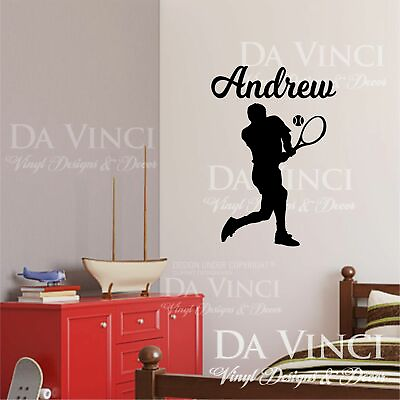 #ad Tennis Player Wall Room Personalized Custom Name Vinyl Sticker $51.99