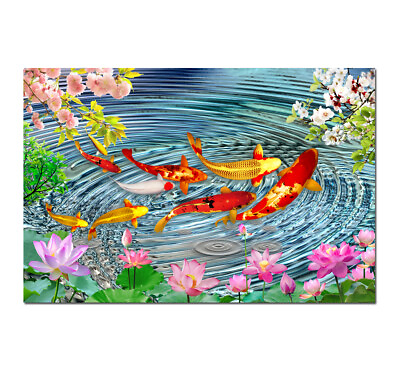 #ad Art Wall Feng Shui Koi Fish Painting Picture Printed on Canvas Home Decor Gifts $9.90