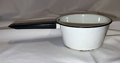 #ad Vintage Collectible White Enamel Metal Pan Planter Rustic Country Home Decor 7” $9.99