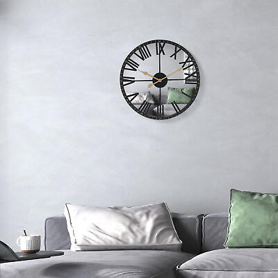 #ad New Large Vintage Mirrored Wall Clock Black Roman Number Wall Decoration 58cm US $42.75