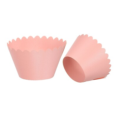 #ad Cupcake Wrappers Paper 50 Pack Baking Cups Standard Wave Decoration Pink $15.15