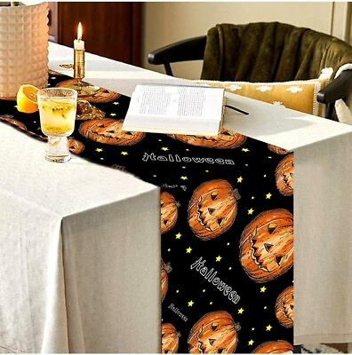 #ad #ad Halloween Table Runner Modern Decorations 13x70inch Orange Black pumpkins $8.96
