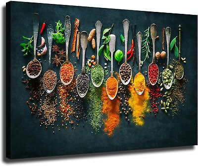 #ad Spice Decor Colorful Kitchen Canvas Wall Art Poster Print Spices Herb Spoon Food $24.90