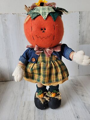 #ad Pumpkin scarecrow girl folk art country home decor kitchen $13.27