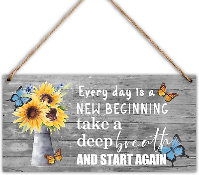 #ad Butterfly Wood Hanging Decor Sign Every Day Is a New Beginning Rustic Wood Fro $15.37