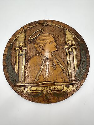 #ad Antique Pyrography Flemish Art Co. 1913 St. Cecelia Catholic Orthodox Stamped $69.99
