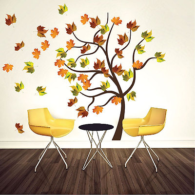 #ad Autumn Tree Wall Decal Mural Plant Vinyl Realistic Leaves Trees Wall Art a22 $61.95