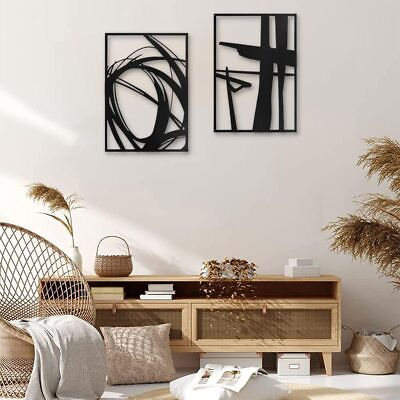 #ad Abstract Metal Wall Art for Home Decor 2 Pieces Black Modern Minimalist Line... $57.97