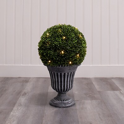 #ad 24” Artificial Topiary Boxwood Tree UV Indoor Outdoor w LED Lights In Planter $49.00