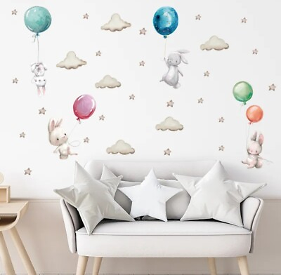 #ad #ad Cartoon 4pcs Bunny Balloons Wall Stickers Baby Nursery Room decor vinyl kids col AU $24.70