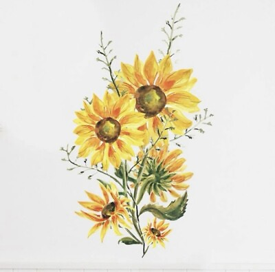 #ad NEW 24” x 14” Stemmed Sunflowers Wall Sticker Cabinet Door Decor Vinyl Decal $23.99
