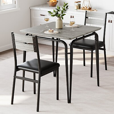 #ad Dining Set Wood Top Table with 2 Upholstered Chairs Small Kitchen Space Saving $115.99