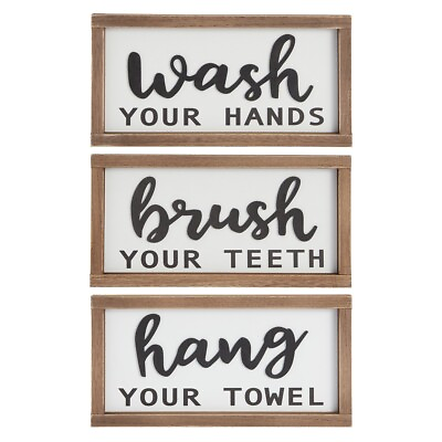 #ad 3 Piece Bathroom Sign Wall Decor Rustic Hanging Sign 12 x 6 In $22.99