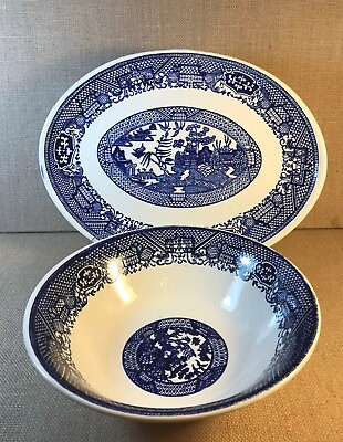 #ad Blue And White Platter Bowl Matching Decor Pattern Ceramic Oriental Design $25.00