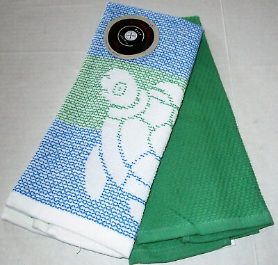 #ad COASTAL Kitchen Towel Set 16quot; x 26quot; SEA TURTLE SOLID GREEN2 Pk. $17.09