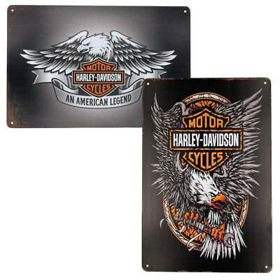 #ad Harley Davidson Metal Plaque Signs 8x12 Wall Decoration Poster Set of 2 $10.99