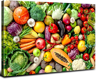 #ad Green Food Wall Art Kitchen Decor Fresh Vegetable Pictures for Dinner Room Kitch $39.42