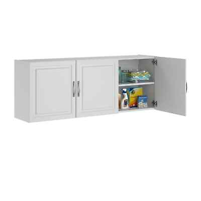 #ad 54quot; 3 Doors Storage Wall Cabinet Organizer Garage Laundry Room Kitchen White $188.43
