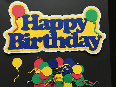 #ad Happy Birthday Title Sign with BalloonsPartyWallDoorTable DecorScrapbooking $7.00