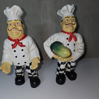 #ad Vintage Italian Chef Figurines Pair Restaurant Kitchen Decor Pizza Chefs W Xtra $35.00