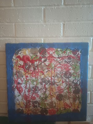 Modernistt drip painting abstract on fabric 16x16quot; quot; action art quot; abstraction $39.00
