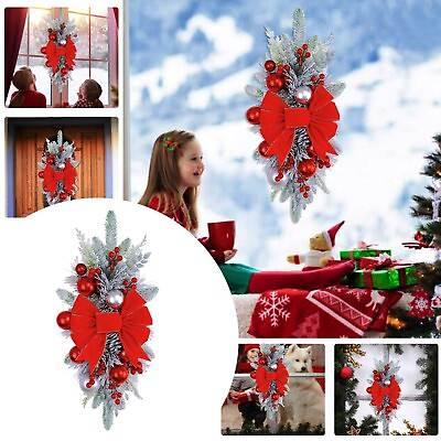 #ad Rustic Christmas Home Decor Red And White Component With Double Pinecone Wreath $33.46