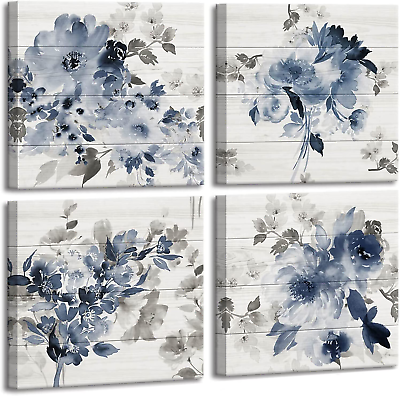 #ad Blue Bathroom Decor Blue Watercolor Flower Wall Art Pictures for Bedroom Wall $49.99