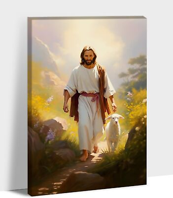 #ad #ad Jesus and Lamb Canvas Wall Art Painting Picture Framed Christian God and Sheep $29.90